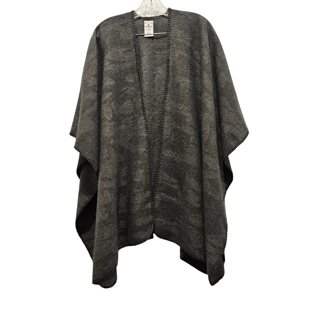Woolrich Blanket Wrap Shawl Women One Size Gray Ruana Poncho Cape Open Front